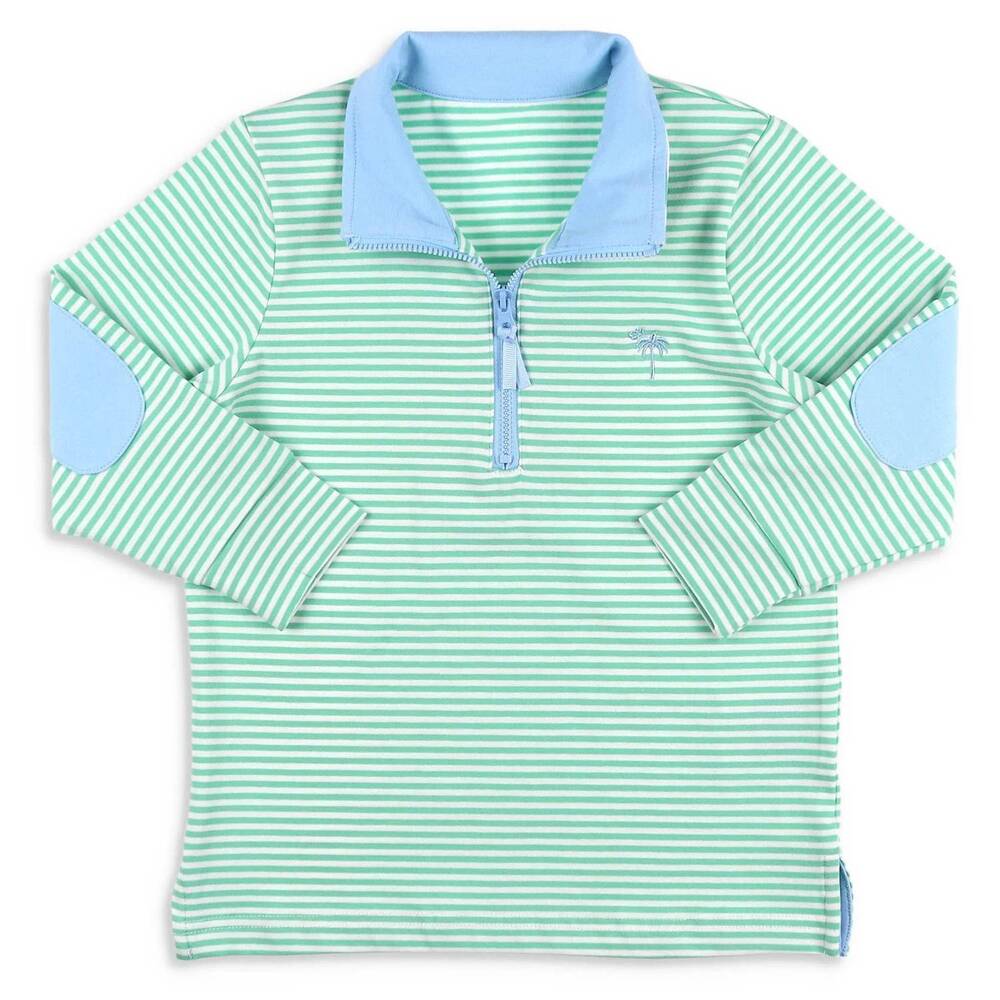NEW SHRIMP AND GRITS KIDS boys quarter zip top in green stripe